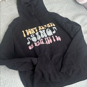 Women's Black Graphic Hoodie with Musical Print